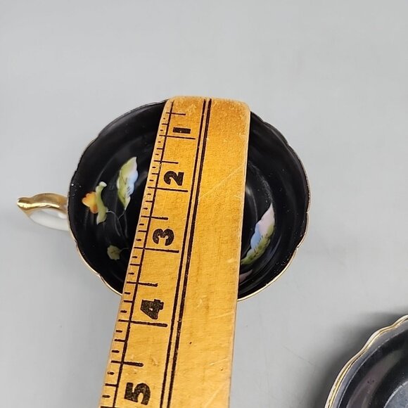 Chugai China Demitasse Teacup & Saucer Rise Floral Black Occupied Japan Vintage - Picture 6 of 7